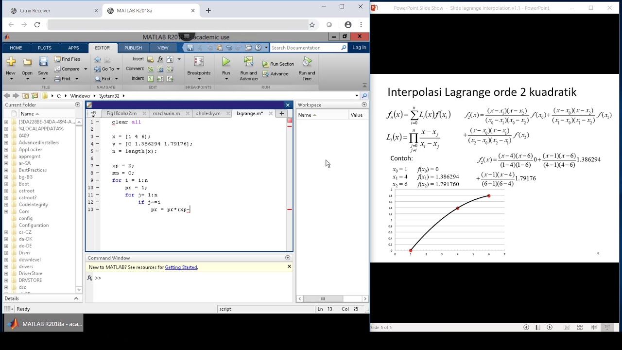 Ms3200 Analisis Numerik Matlab Interpolasi Lagrange Youtube