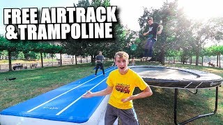 PLACING MY AIRTRACK & TRAMPOLINE IN PUBLIC !