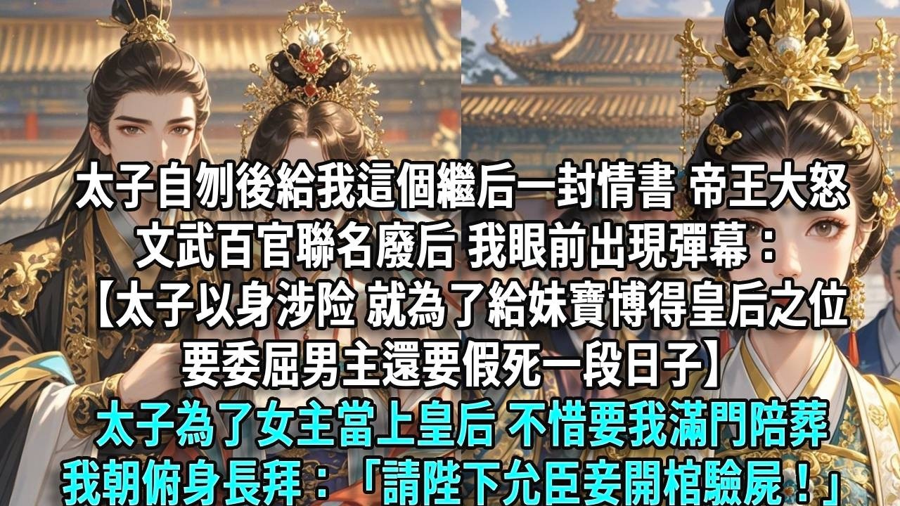 太子自刎後給我這個繼后一封情書，帝王大怒，文武百官聯名廢后，我眼前出現彈幕：【太子以身涉險，就為了給妹寶博得皇后之位，要委屈男主還要假死】太子為了女主當皇后，要我滿門陪葬，我：「請陛下允臣妾開棺驗屍」