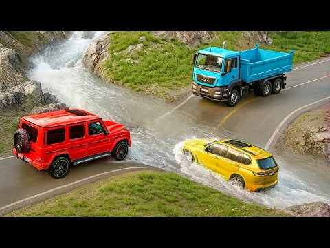 Cars vs Fast Flowing River Challenge #6 in BeamNG Drive!