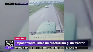 Momentul impactului între un autoturism și un tractor în Vrancea. Doi oameni au murit pe loc