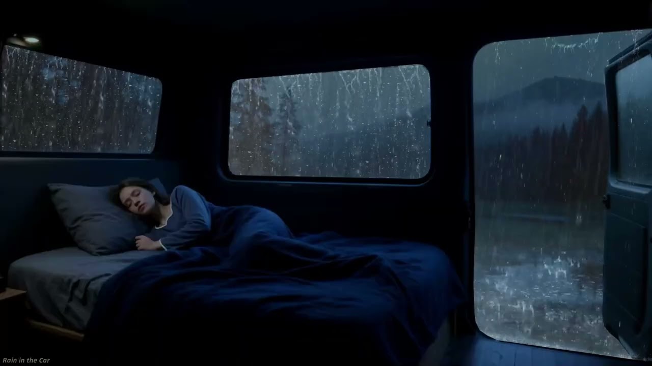 Cozy Car Rainstorm Night ⛈️ Rain & Thunder Sounds for Deep Sleep, Stress Relief and Relaxation