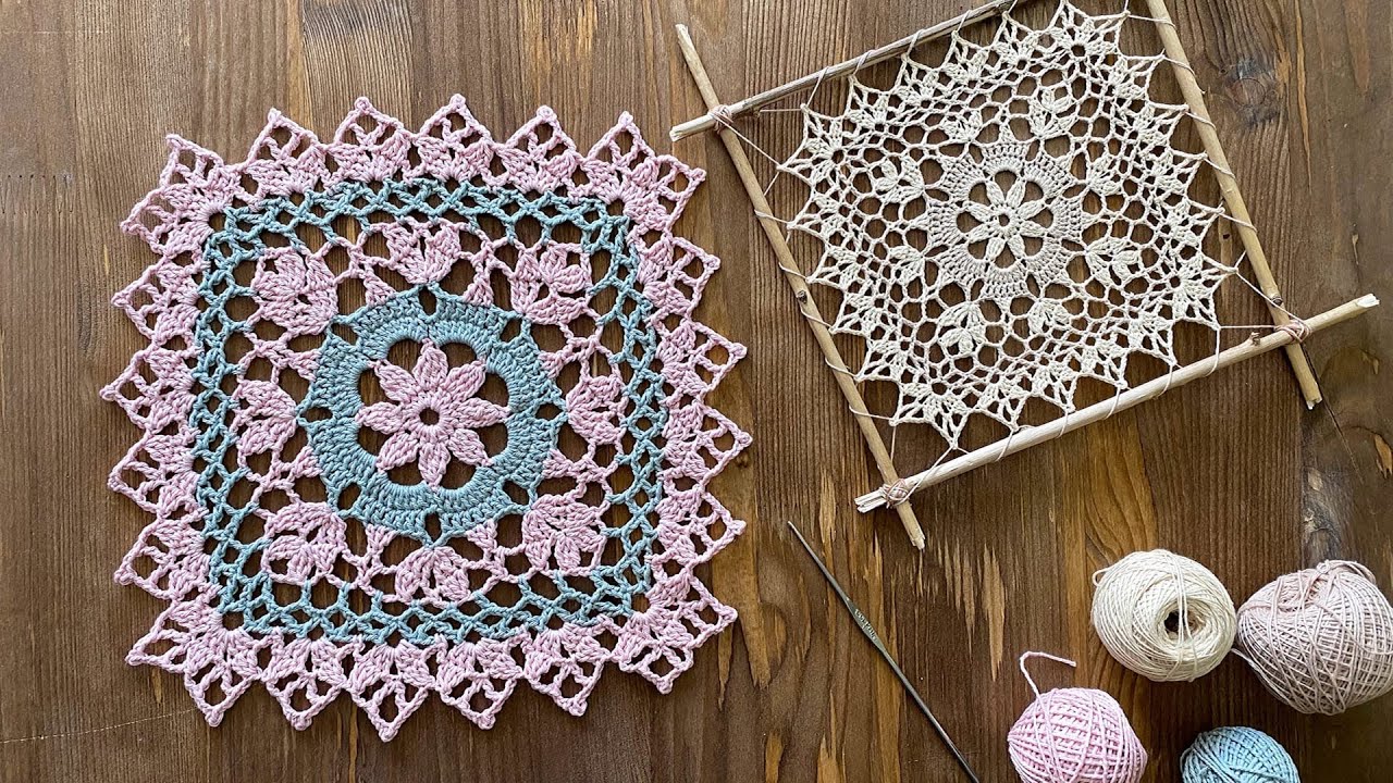 МОТИВ- КВАДРАТ крючком. Вяжем вместе.