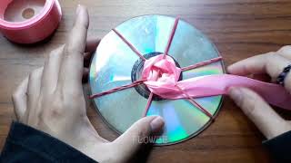 Wow !!! Amazing ribbon flower trick - how to make satin ribbon Rose with CD