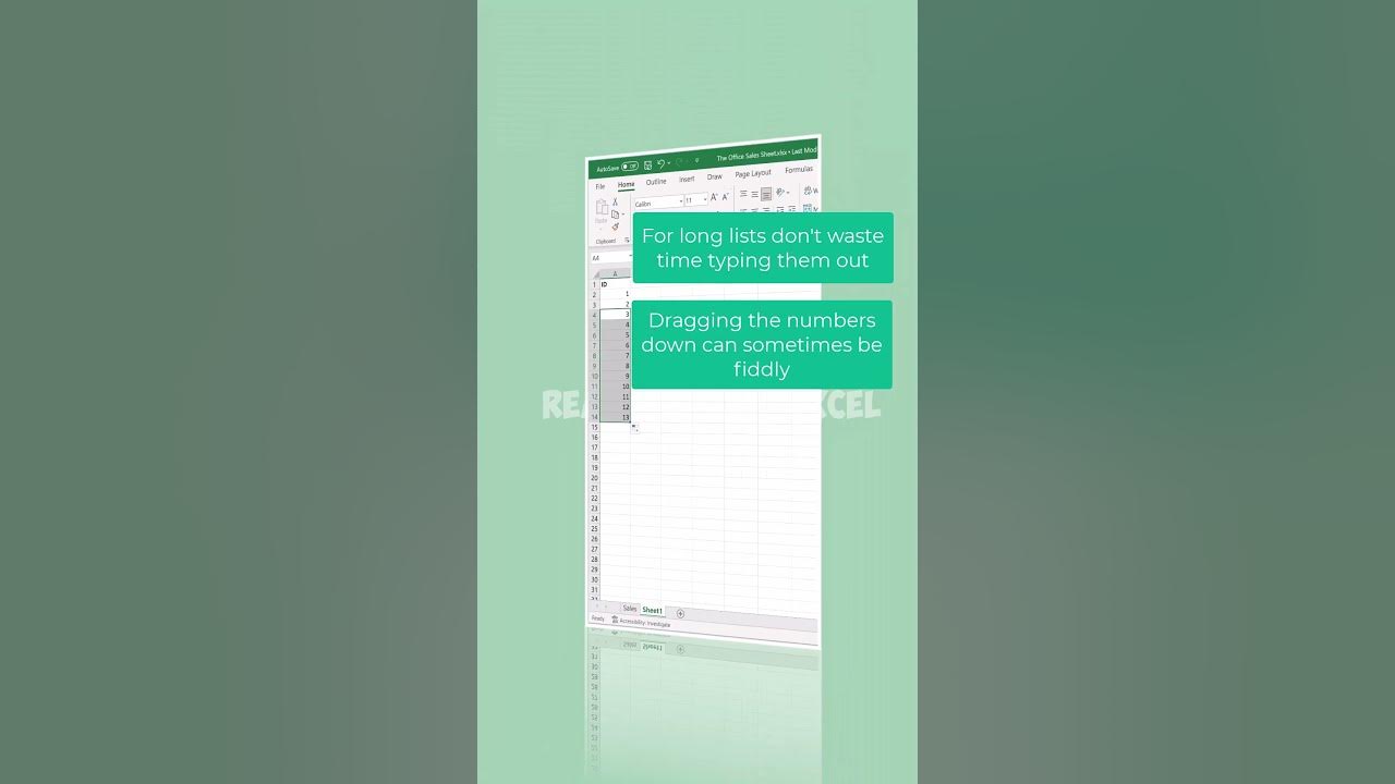 EXCEL TIP Quickly create a long list of numbers shorts YouTube