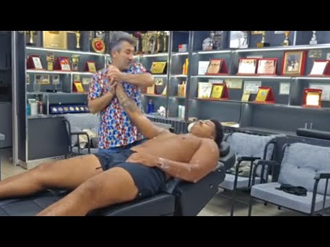 LIVE ASMR: HAIRCUT & BEARD TRIM + BACK, CHEST & LEG MASSAGE IN MASSAGE CHAIR + SKINCARE