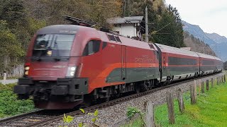 Bahnverkehr in Bludenz Moos mit Railjet, ÖBB 1216 und Extreme Schienenstöße!!!