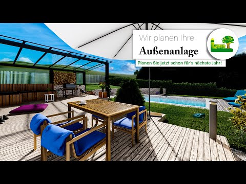 [Gartenplanung] Pool, Gartenmauer und Terrasse - Visualisierung Außenanlage #2