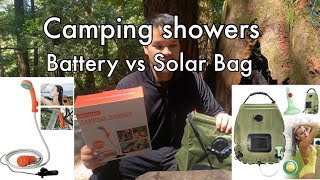 Camping Shower, Battery Operated vs Solar Bag, which one is right for you.