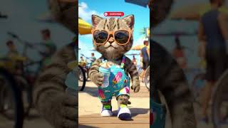 Boardwalk Cool Fashionable Kitten Struts Through A Beach Town Scene