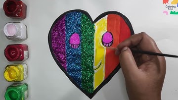 Draw Color Rainbow Heart Glitter Coloring for Kids | Learn Shapes & Colors  for Toddlers | Diamond