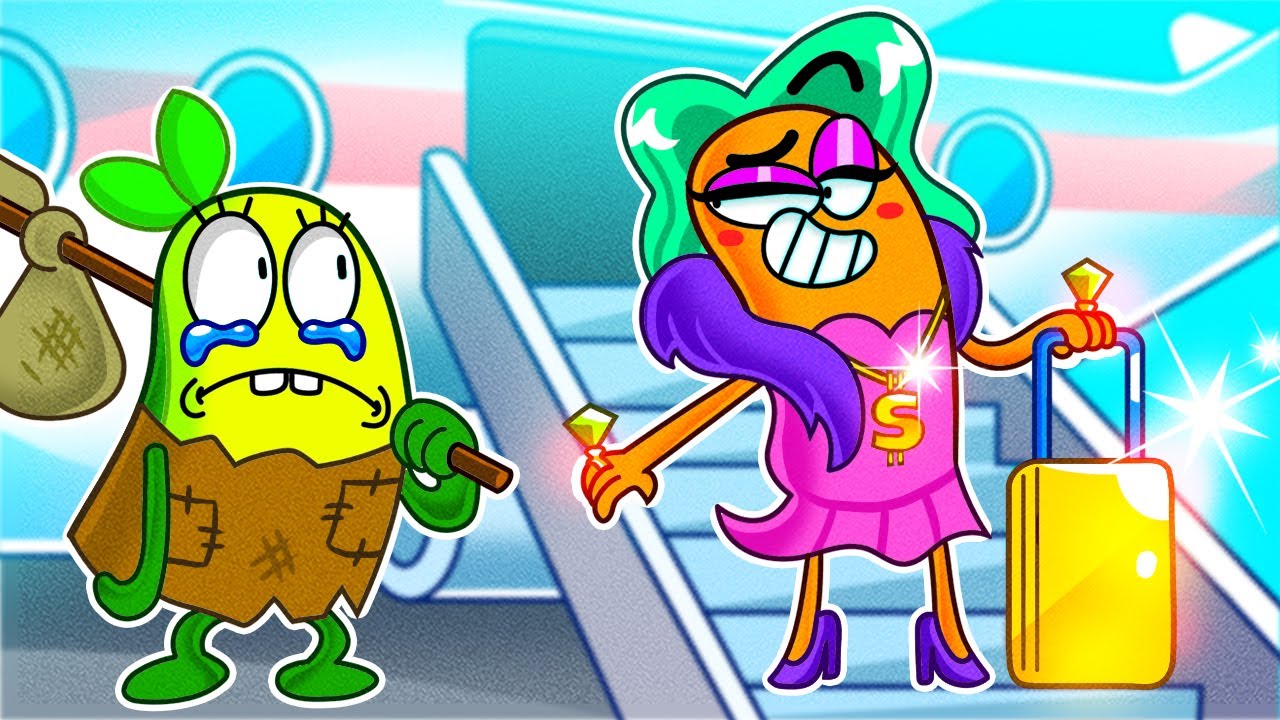 Crazy Airplane Trip for Rich vs Poor vs Giga Rich Girls | Funny Animation Cartoons by Avocado Couple