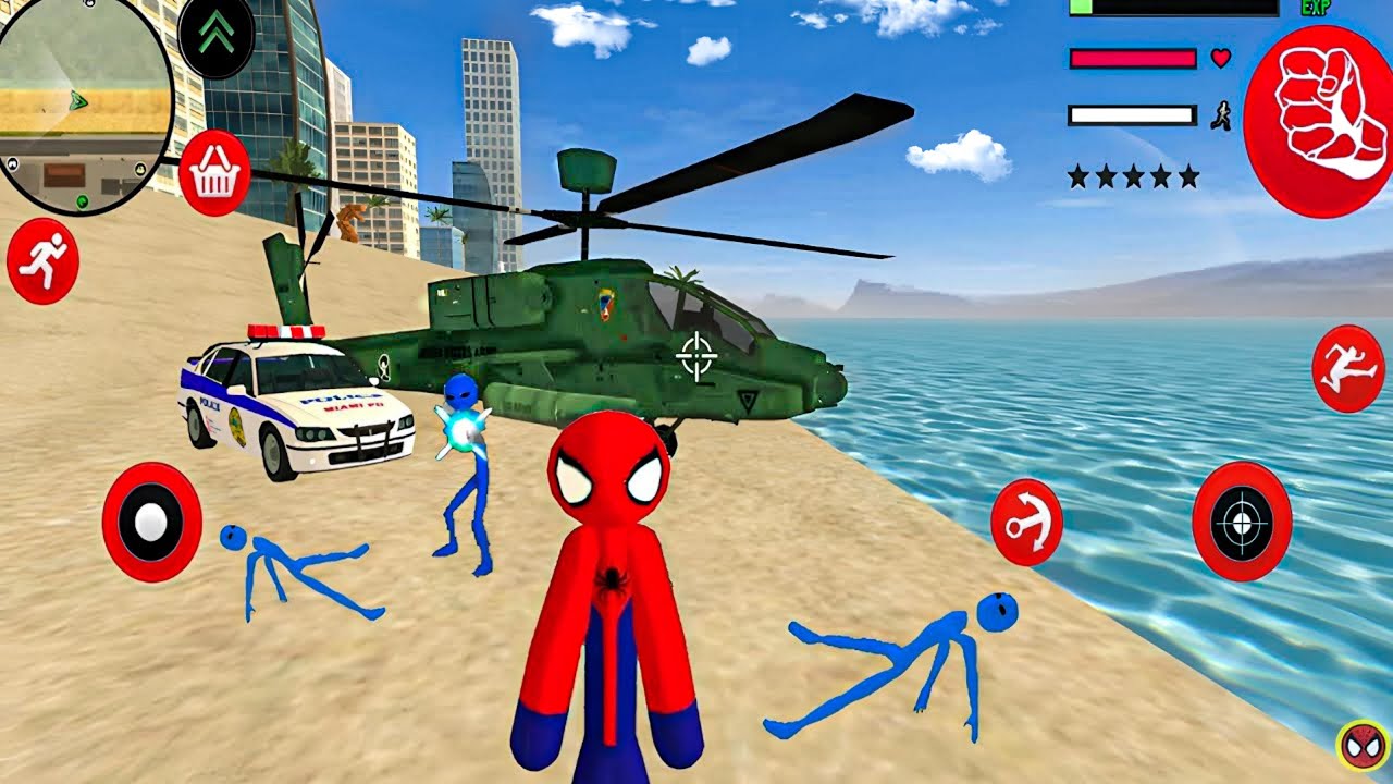Amazing Spider-Stickman Rope Hero Military Helicopter - Fun at NY City - Android Gameplay