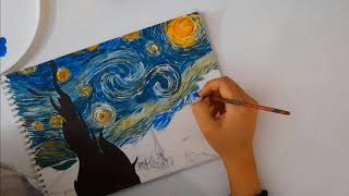 Ünlü ressam Vincent Van Gogh hayatı ve Yıldızlı Gece akrilik resim çalışması Resimi