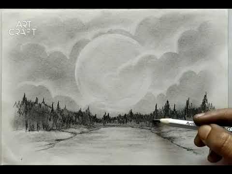 How To Draw A Moon In A Landscape With Pencil?