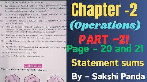 Class - 5 Mathmatics Chapter -2 ( Operations) Statment Sums (Part -2)।।Sakshi Panda।।
