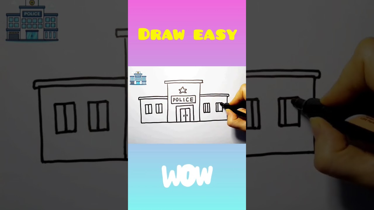 🕶How to draw a police station | Police Station Drawing Simple 