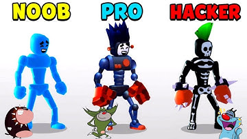 NOOB vs PRO vs HACKER Stickman Ragdoll Fighter Funny Oggy And Jack Voice