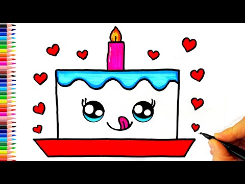 ÇOK KOLAY Pasta Çizimi - Pasta Nasıl Çizilir? - How To Draw a Cute Birthday Cake