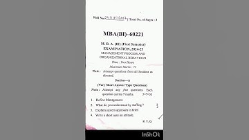 MBA(BI) 1st Sem Management Process and Organisational Behaviour PYP #bu #bundelkhanduniversity #imp