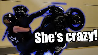 CRAZY Latina rides on the back of wheelie!