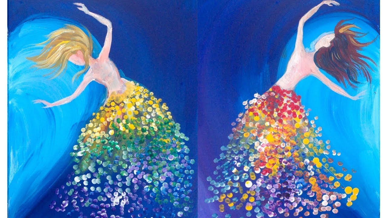 Easy Painting Magical Sisters Dancing LOVE Acrylic Beginners