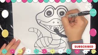 رسم ثعبان سهل جدا /كيفيه رسم ثعبان بالخطوات /رسم للمبتدئين والاطفال الصغار
