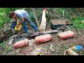 Building Creek Rock and Concrete Footers - Timber Bridge in the Woods