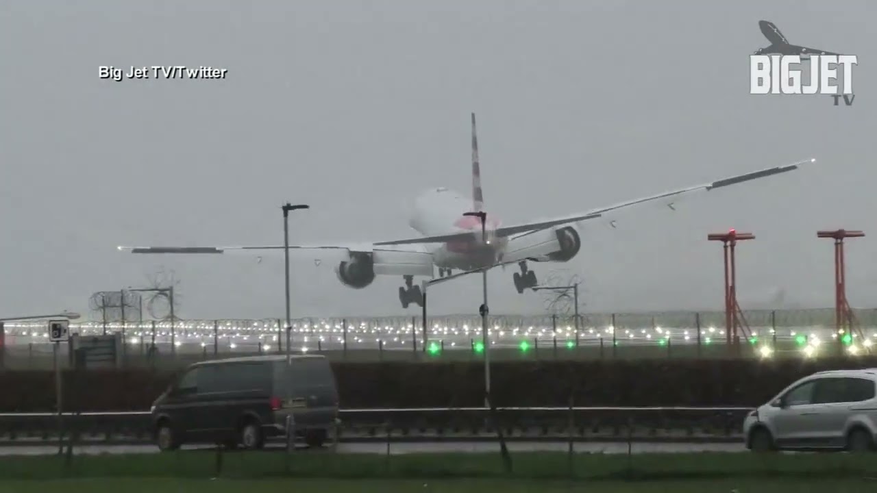 American 777 insane landing at London Heathrow!
