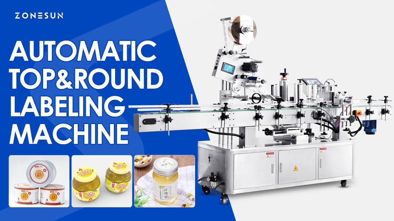 ZONESUN ZS-TB822P Automatic Labeling Machine Bottle Top and Body Label ...