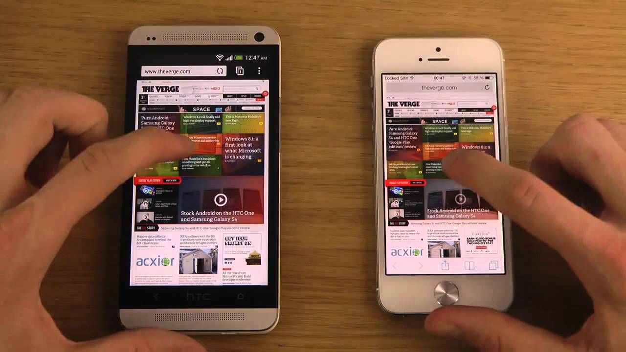 HTC One vs  iPhone 5 iOS 7 Beta 2   Browser Speed Performance Comparison Review
