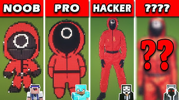 NOOB vs PRO vs HACKER Minecraft Pixel Art Build Challenge - SQUID GAME