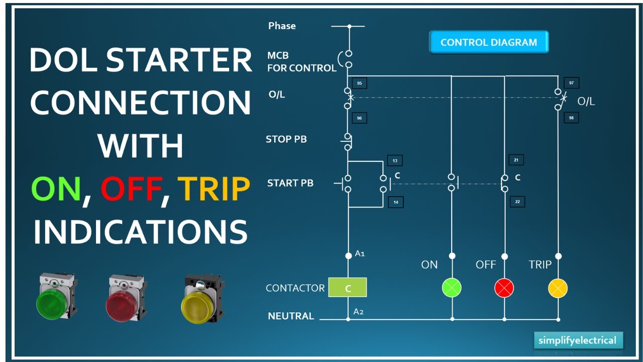 DOL Starter On Off Trip Indication wiring | DOL Starter control and