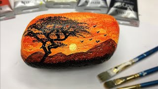 Como Pintar un Paisaje Sobre Piedra / Pintura acrílica