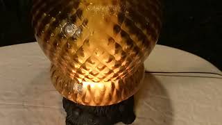 LARGE VINTAGE 1972 EF & EF INDUSTRIES MID CENTURY AMBER GLASS DIFFUSER TABLE LAMP HOLLYWOOD REGENCY