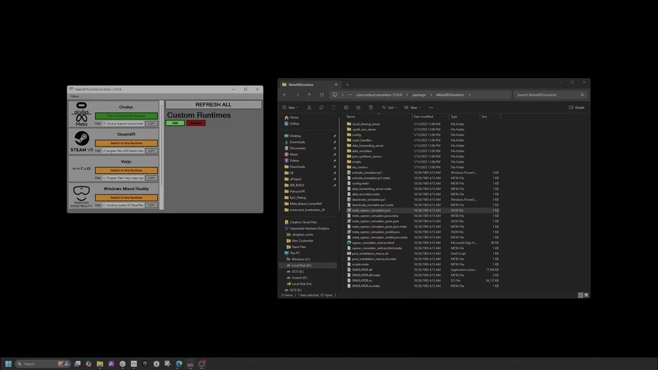 Using the metaxr simulator as a standard openxr runtime youtube