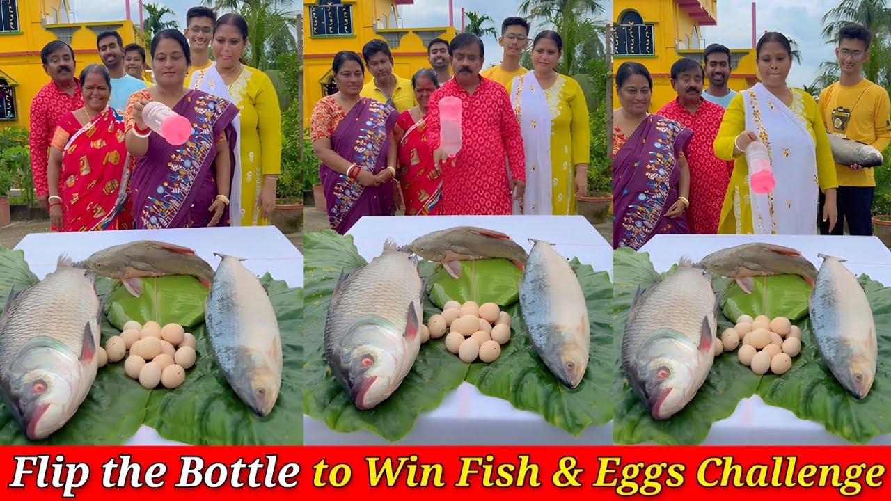 Flip the Bottle to Win Fish & Eggs Challenge 🐠🥚| মাছ ও ডিম জিততে বোতল উল্টান 🤔/ SK Challenge Video