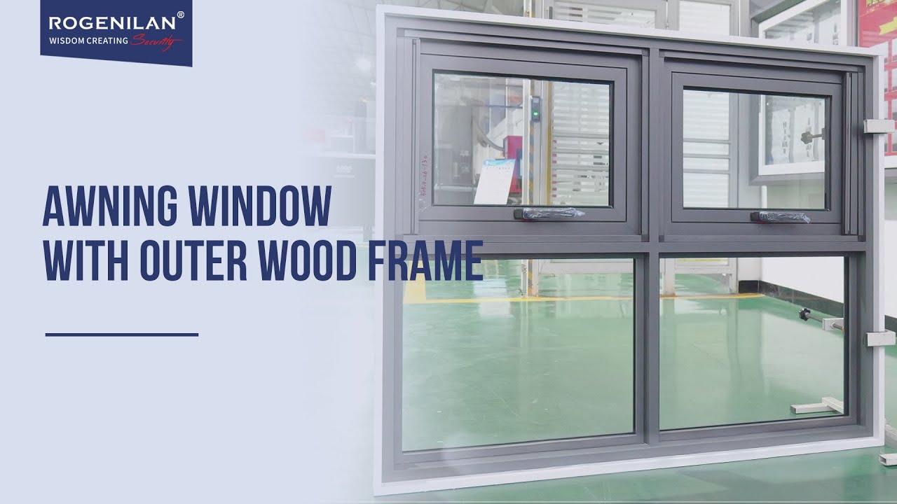 House Aluminum Awning Window With Outer Wood Frame Hollow Glass Swing Open With Folding Screen