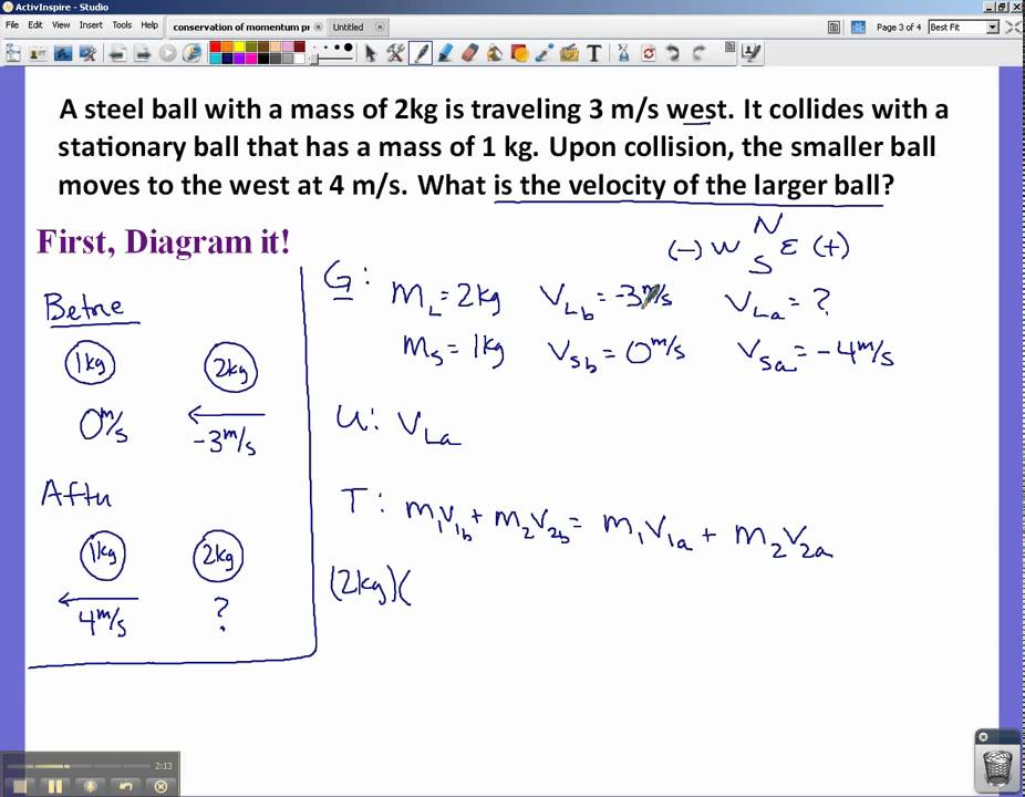 Conservation of Momentum Problem for Elastic Collision