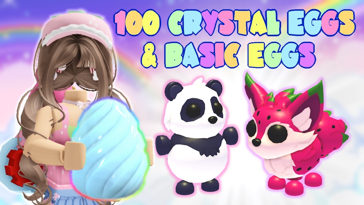 Hatching 100 Crystal Eggs & Basic Eggs | Dragon Fruit Fox & Giant Panda | Roblox Adopt Me | Riivv3r
