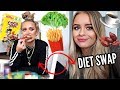 SWAPPING DIETS WITH MY BESTIE.. 😂 REALISTIC WHAT I EAT IN A DAY