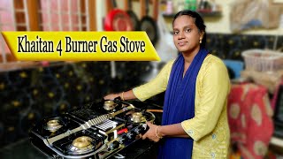 Unboxing + Review Khaitan Stainless Steel Gas Stove 4 Burner Double Decker Manual Cooktop