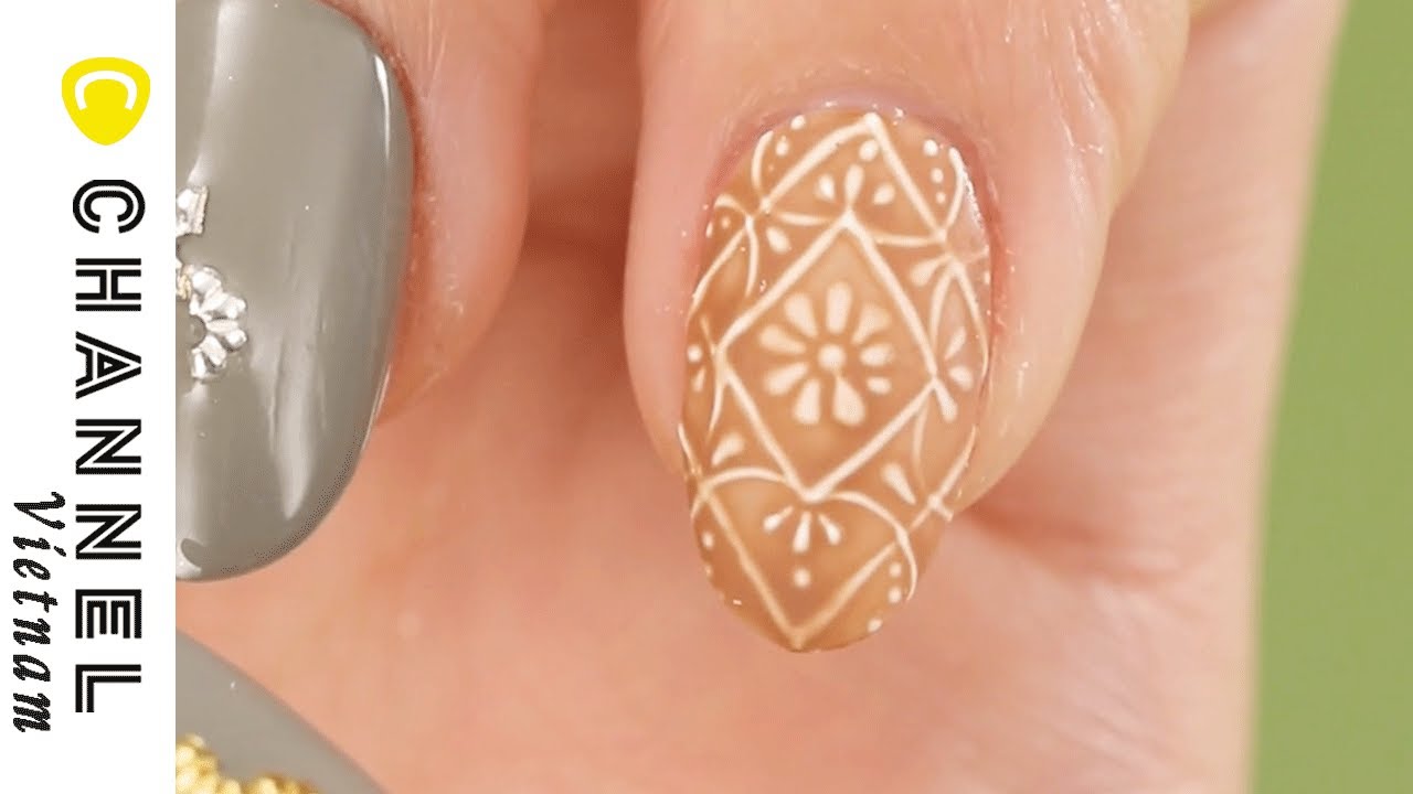 Nail hoạ tiết gốm sứ nghệ thuật - youtube