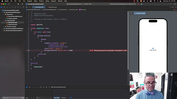 Change screens iOS Xcode 15