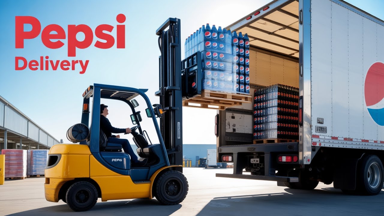 Forklift Loading Pepsi Pallets into Delivery Truck | Warehouse Work ...