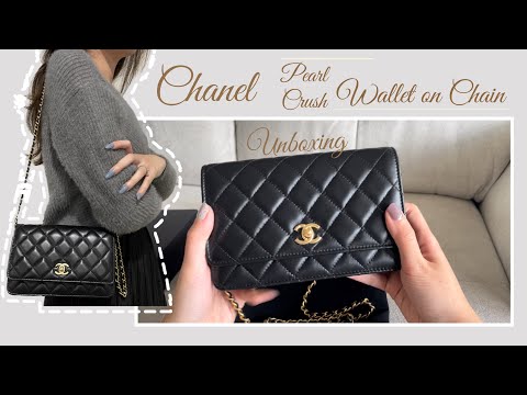 CHANEL Pink Lambskin Quilted CC Pearl Crush Wallet on Chain