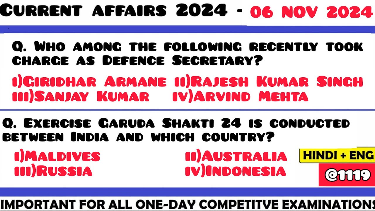 06 November 2024 Current Affair Questions | Daily Current Affairs ...