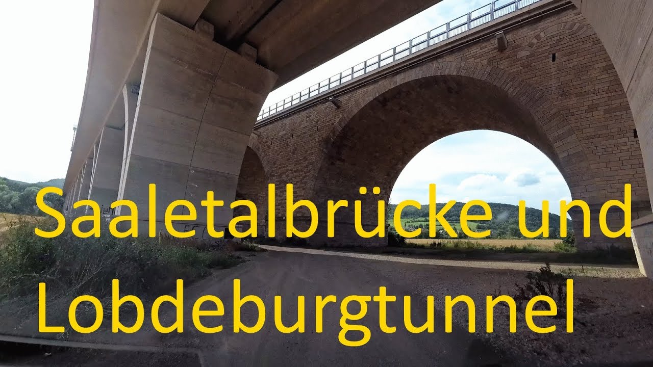 A4 Saaletalbrücke Jena von 1938 und Lobdeburgtunnel. Gefilmt unter, auf und über der Brücke