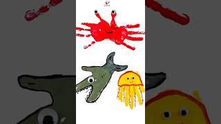 Handprint Ocean animals crafts🦈🦀🪼| Ocean craft ideas  #shark #crab #jellyfish #shorts