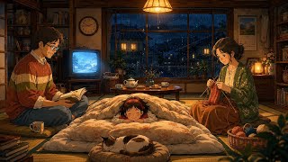 🌧️ Rainy Night Family Home | Soft TV Glow & Futon Sleep Ambience for Deep Relaxation 💤 screenshot 1